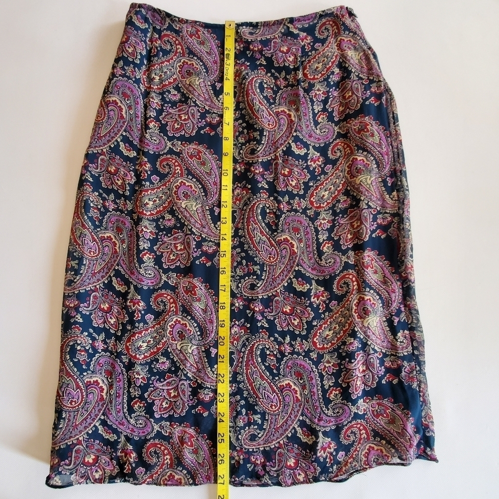 1489 * Free People Paisley Print Chiffon Midi Skirt Blue Pink Red Size 7/8 - Picture 7 of 7